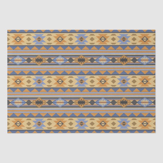 Papier Mousseline Southwest Design Gold Blue Grey Tribal Motif (Recto)