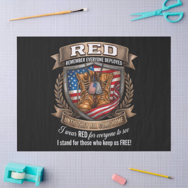 Papier Mousseline Souvenez-vous de tous les militaires déployés Red  (Artisanat)