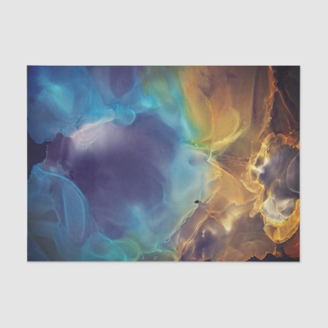 Papier Mousseline Space Nebula bleu jaune Alcool art (Recto)