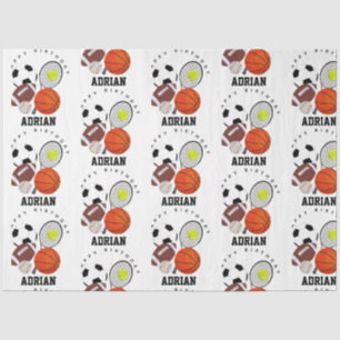 Papier Mousseline Sports Balls sportifs Nom personnalisé Anniversair