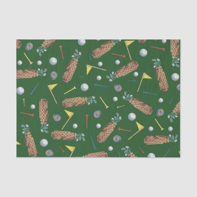 Papier Mousseline Sports Green Golf Equipement Motif (Recto)