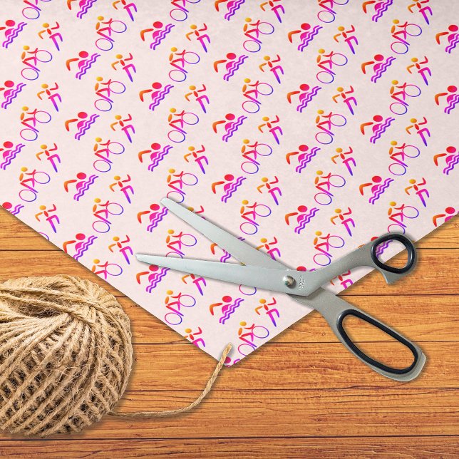 Papier Mousseline Sports motifs triathlon rose (Créateur téléchargé)