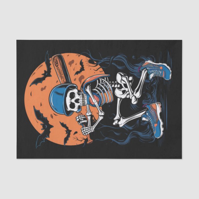 Papier Mousseline Squelette de baseball Halloween Baseball Halloween (Recto)