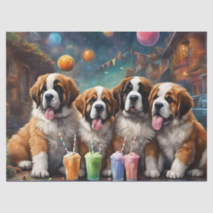 Papier Mousseline St Bernard Puppies et Milkshakes
