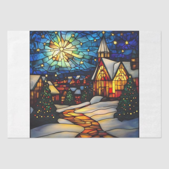 Papier Mousseline Stained Glass Winter Village (Recto)