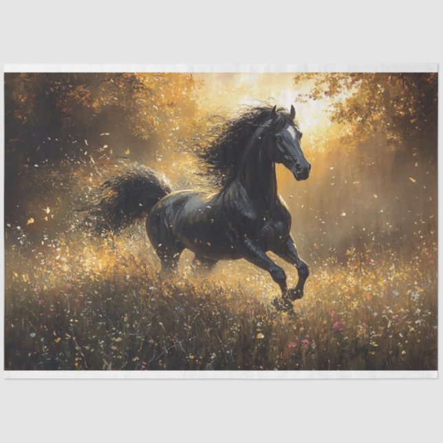 Papier Mousseline Stallion noir sauvage Mustang Découpage (Recto)