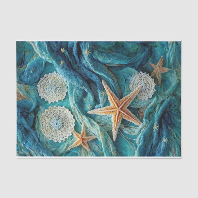 Papier Mousseline Starfish & dentelle, SeaStars, Médaillons & Vagues (Recto)