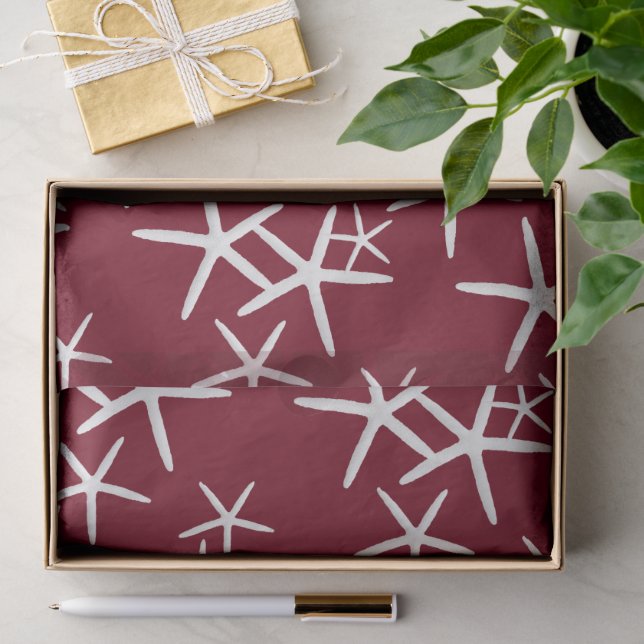 Papier Mousseline Starfish Motif Maroon Rouge Tissu Papier (Cadeau)