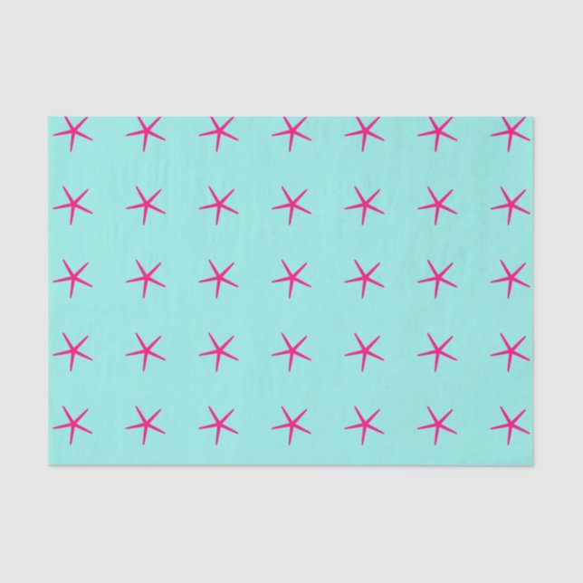 Papier Mousseline Starfish Motifs Rose Turquoise Bleu Personnalisé A (Recto)