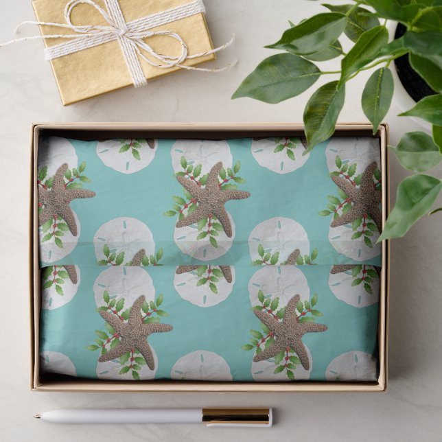 Papier Mousseline Starfish Sand Dollars Motif de Noël tropical (Cadeau)