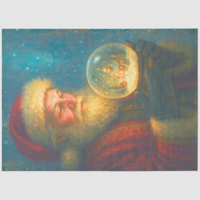 Papier Mousseline Starlit Santa Snow Globe Christmas Decoupage Paper (Recto)