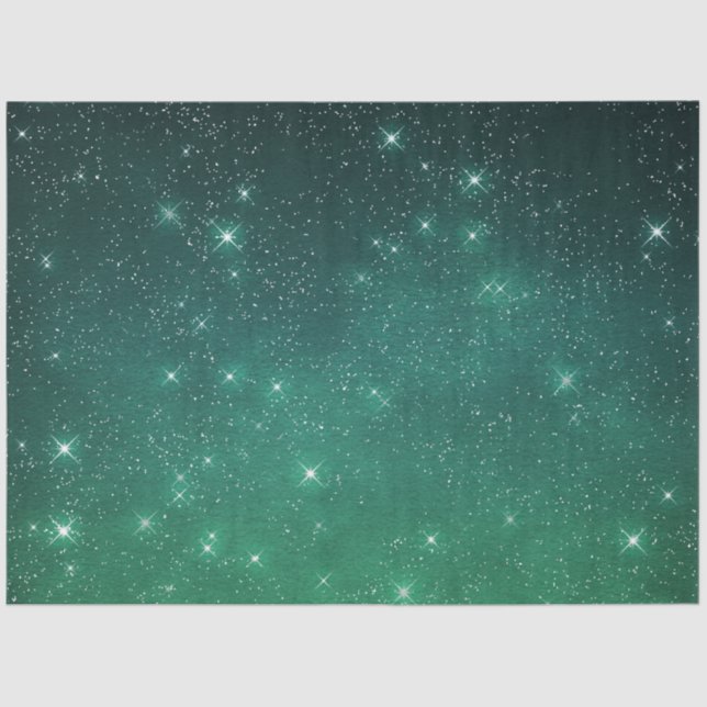 Papier Mousseline Starry twilight celestial night sky green (Recto)