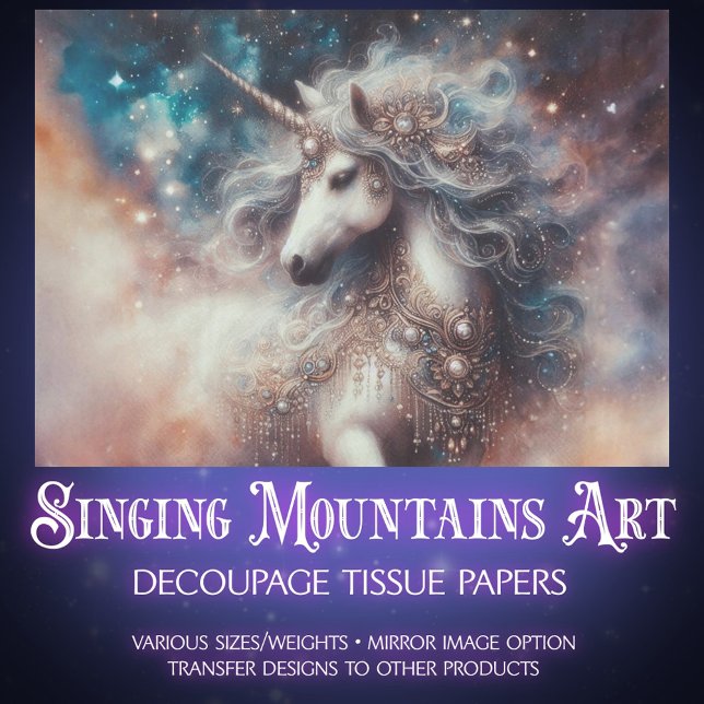 Papier Mousseline Starry Unicorn Fantasy Art Decoupage  (Créateur téléchargé)