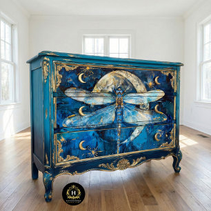 Papier Mousseline Stars Moon Blue Dragonfly Vintage Decoupage