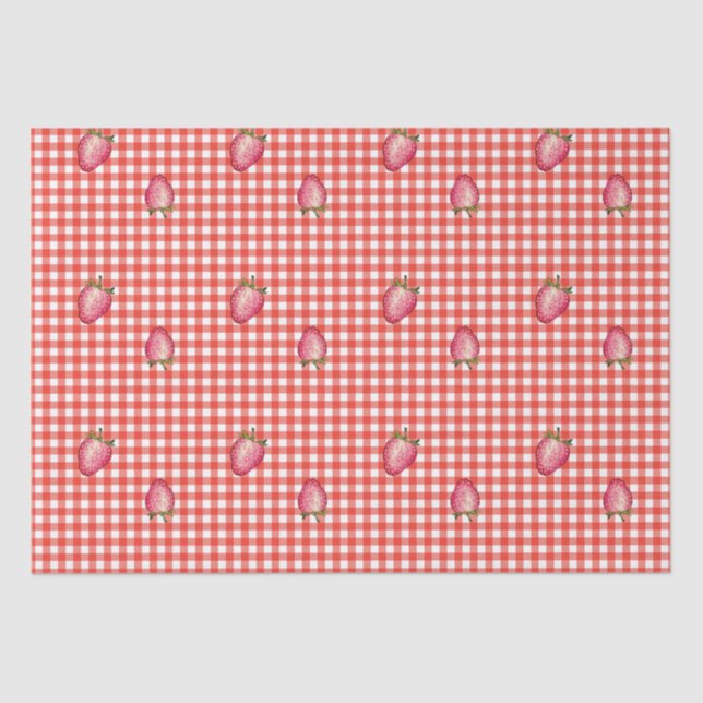 Papier Mousseline Stawberry Barn En vichy rouge (Recto)