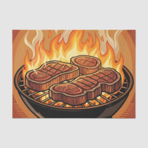 Papier Mousseline Steaks grillés flammes BBQ