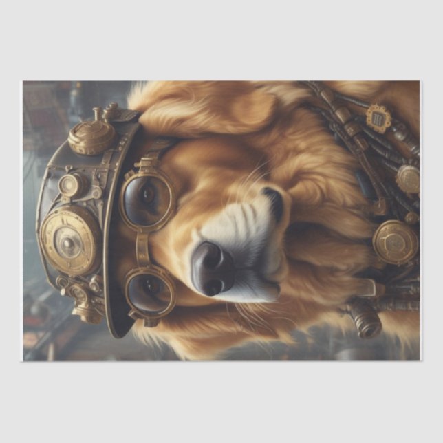 Papier Mousseline Steam Punk Golden Retriever tissu/papier découpage (Recto)