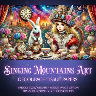 Papier Mousseline Steampunk Alice White Rabbit Tea Party Découpage