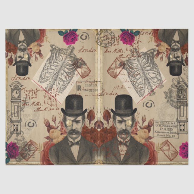 Papier Mousseline Steampunk Anglais Hommes et Horloges (Recto)