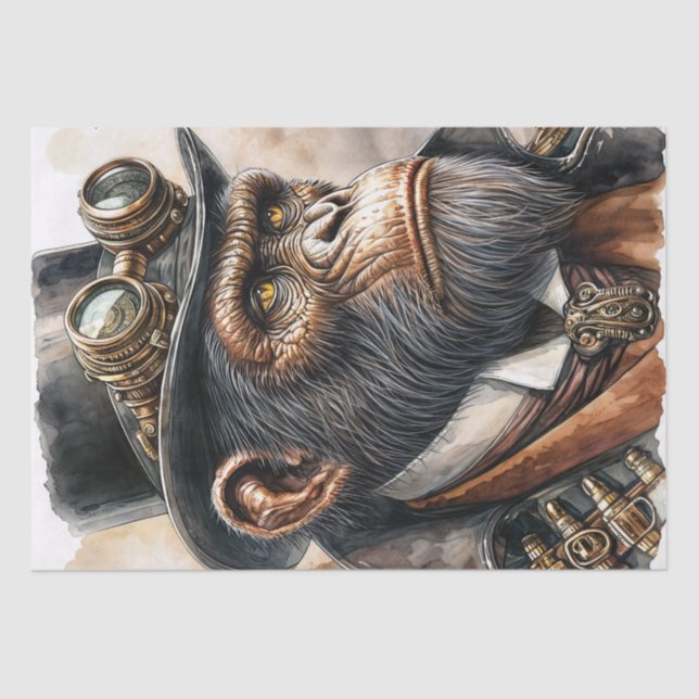 Papier Mousseline Steampunk Ape Watercolor Art (Recto)