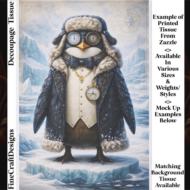 Papier Mousseline Steampunk Arctic Explorer Penguin FG3 Decoupage (Créateur téléchargé)