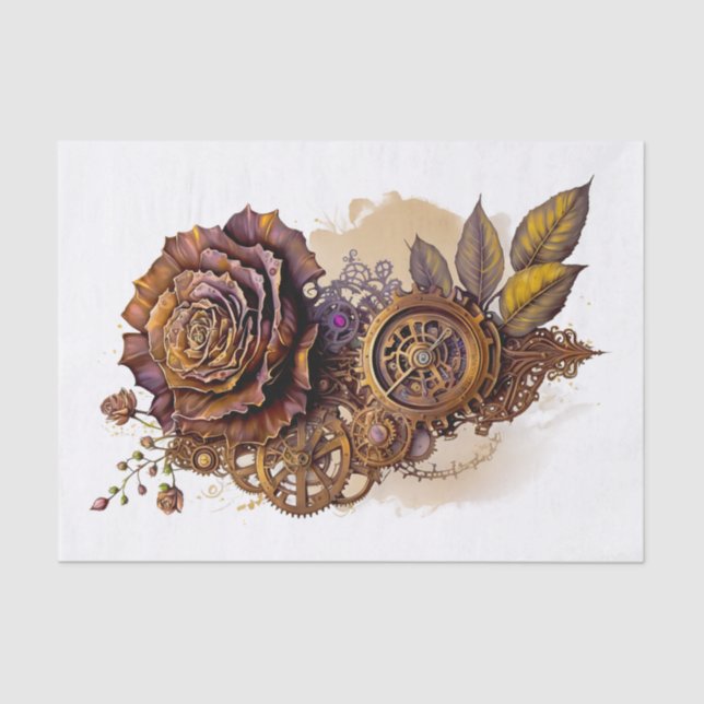 Papier Mousseline Steampunk Art rose pour Decoupage (Recto)