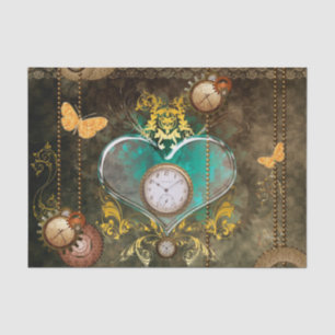 Papier Mousseline Steampunk, coeur merveilleux avec des horloges