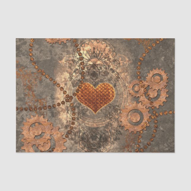 Papier Mousseline Steampunk, coeur merveilleux fait de métal rouillé (Recto)