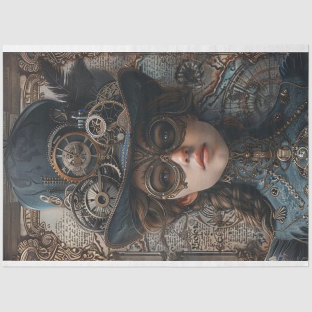 Papier Mousseline Steampunk Entraîne Turquoise fille Découpage (Recto)