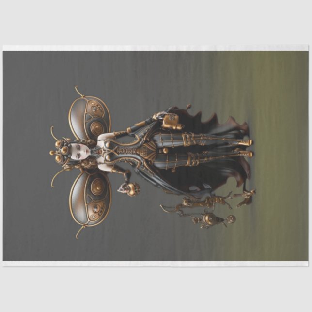 Papier Mousseline Steampunk Fairy Gold et Black Decoupage (Recto)