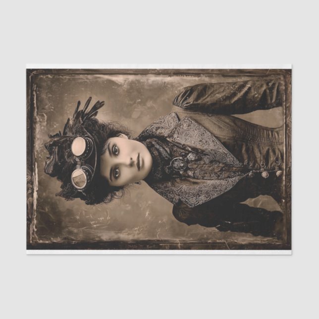 Papier Mousseline Steampunk Fantasy Woman Photo Styl DX4R Decoupage (Recto)
