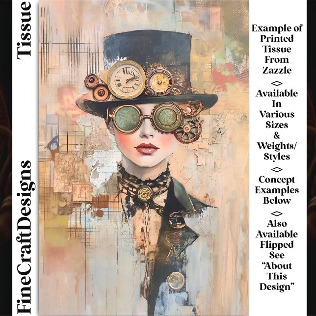 Papier Mousseline Steampunk Femme Collage Portrait DJ9R Decoupage (Créateur téléchargé)