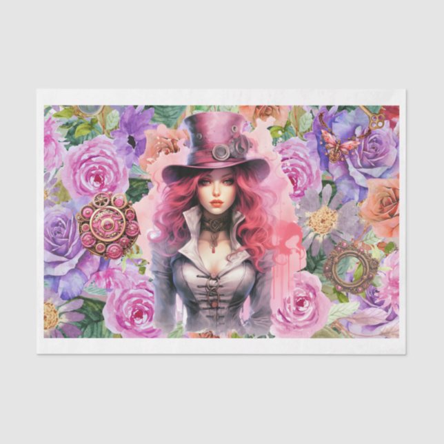 Papier Mousseline Steampunk Floral 3 Tissu Papier (Recto)