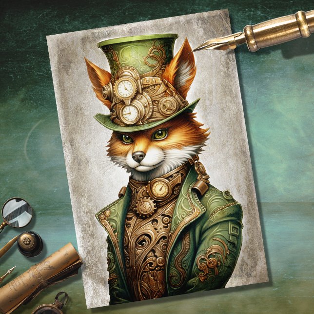 Papier Mousseline Steampunk Fox 3 Portrait Decoupage Papier (Créateur téléchargé)