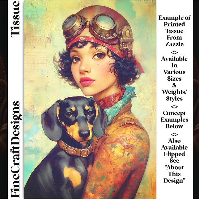 Papier Mousseline Steampunk Girl & Dachshund Chien DH6LF Decoupage (Créateur téléchargé)