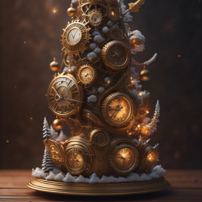 Papier Mousseline Steampunk Gold Christmas tree with metal gears (Créateur téléchargé)