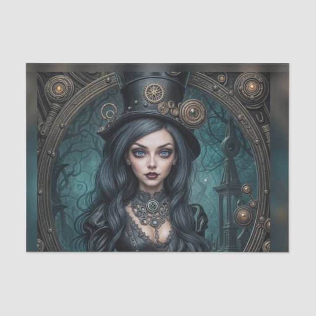 Papier Mousseline Steampunk Goth Goddess Femme Découpage Papier (Recto)