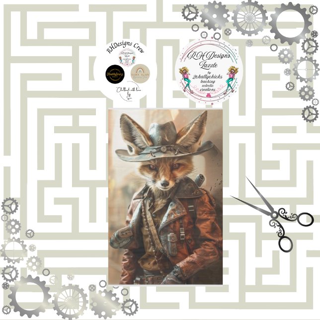 Papier Mousseline Steampunk Gunslinger Fox Decoupage (Créateur téléchargé)