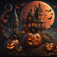 Steampunk Halloween Pumpkin town castle