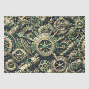 Papier Mousseline Steampunk Industrial Green Clocwork Gears
