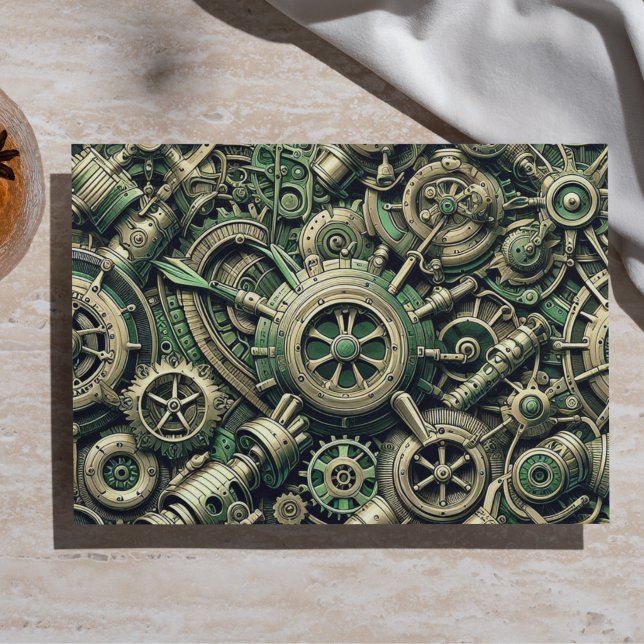 Papier Mousseline Steampunk Industrial Green Clocwork Gears (Créateur téléchargé)