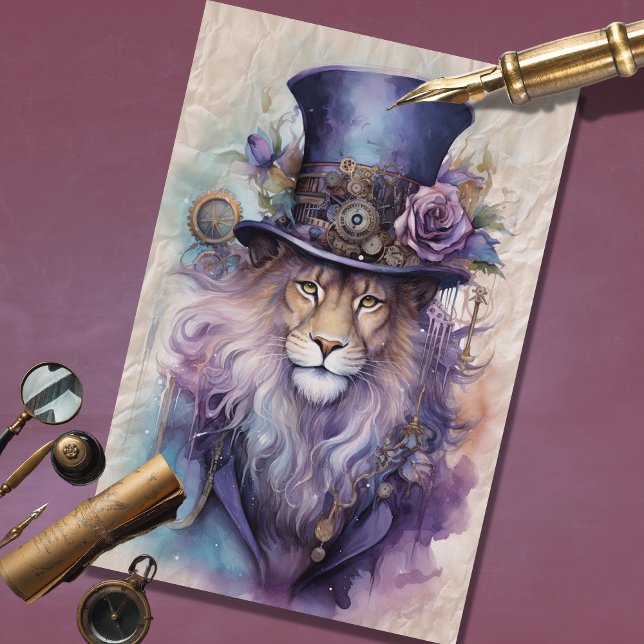 Papier Mousseline Steampunk Lion mâle violet Lilac papier découpage (Créateur téléchargé)