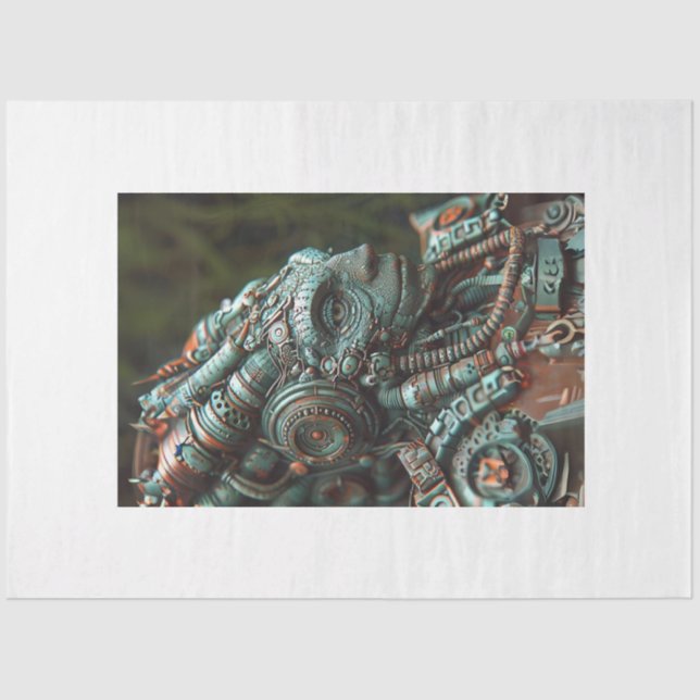 Papier Mousseline Steampunk Lizard Turquoise Orange Decoupage (Recto)