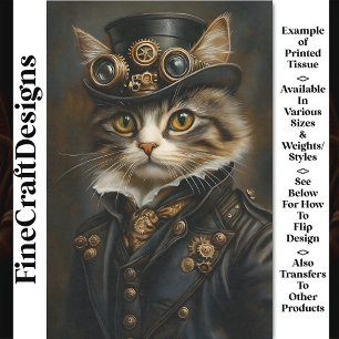 Papier Mousseline Steampunk Mignon Chic Chat Chaton BR5 Découpage