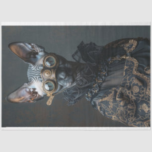 Papier Mousseline Steampunk noir Sphynx Chat Découpage