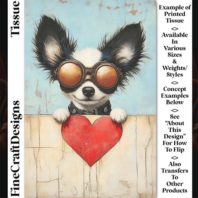 Papier Mousseline Steampunk Papillon Chien & Coeur Rouge CQ3 Découpa (Créateur téléchargé)