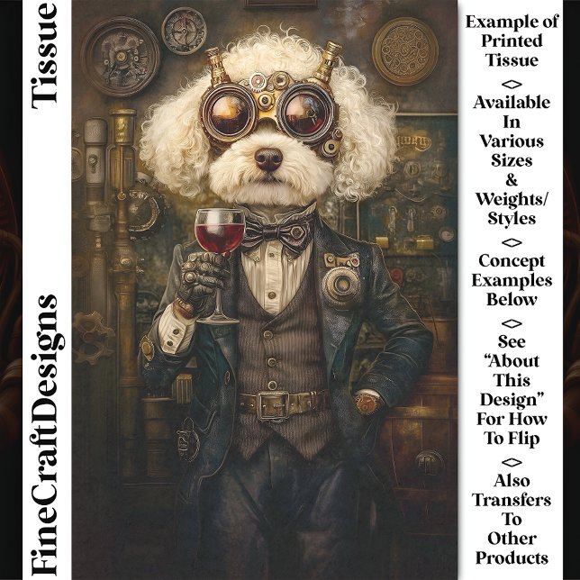 Papier Mousseline Steampunk Poodle Chien Boire Vin CP3 Découpage (Créateur téléchargé)