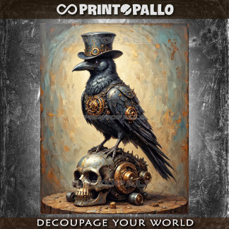 Papier Mousseline Steampunk raven with top hat and skull - 