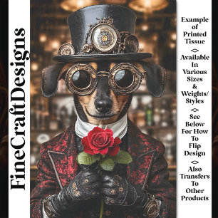 Papier Mousseline Steampunk Teckel Chien + Rose Rouge AH1Z Découpage