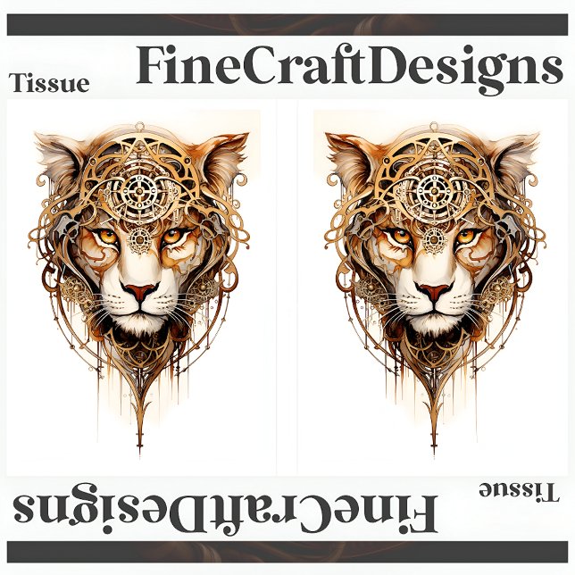 Papier Mousseline Steampunk Tiger Roues métalliques Découpage LR 136 (Créateur téléchargé)